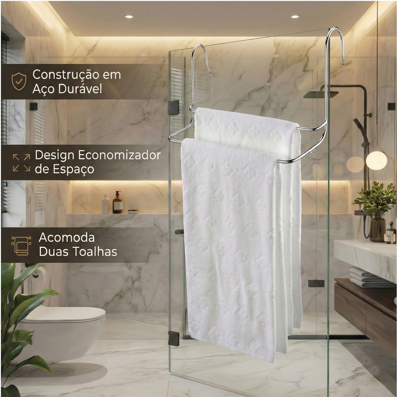 Suporte Porta Toalha Toalheiro Duplo 45cm Para Box Banheiro