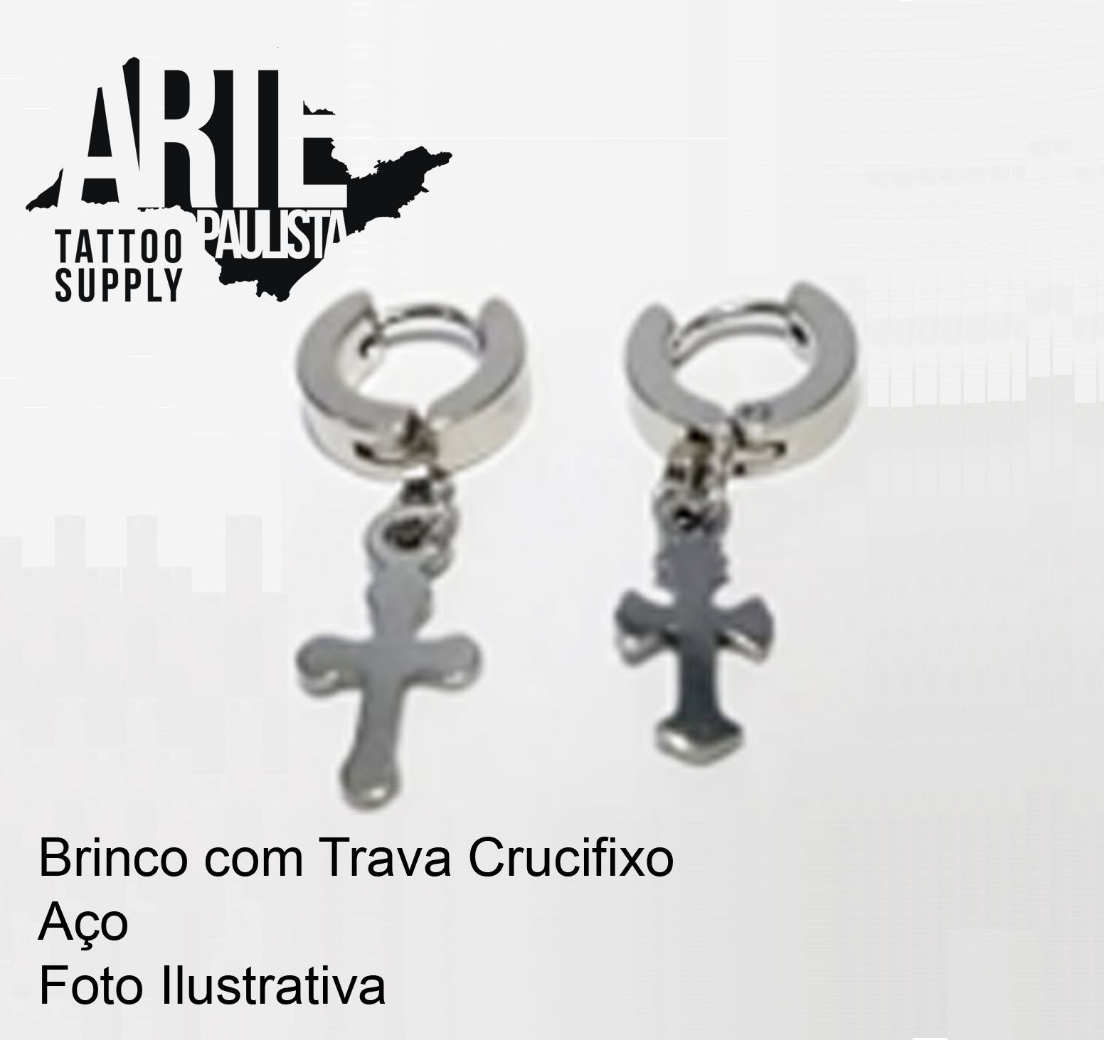 Piercing Tragus Pino Aço e Pingente Folheado a Ouro 18k Cruz