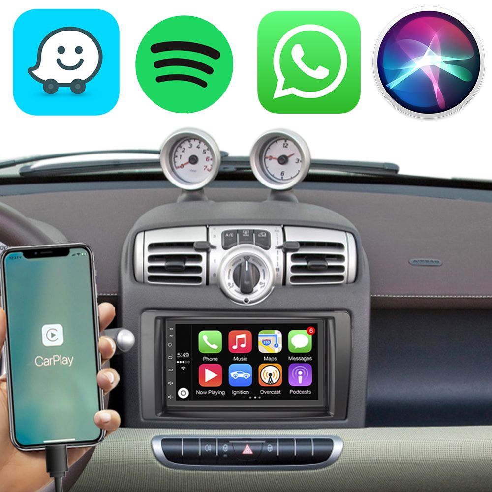 Kit Multimídia Android Smart Fortwo 2009-2010 7" Apple CarPlay GPS ...