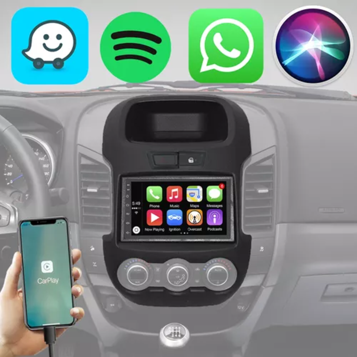 Kit Multimídia Ford Ranger 2012-2016 7" Android Auto CarPlay GPS TV ...