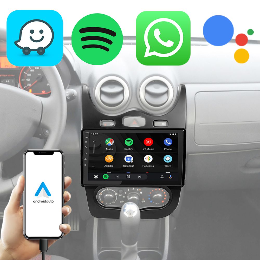 Kit Multimídia Sandero Logan 2012-2014 9" GPS CarPlay Android Auto ...