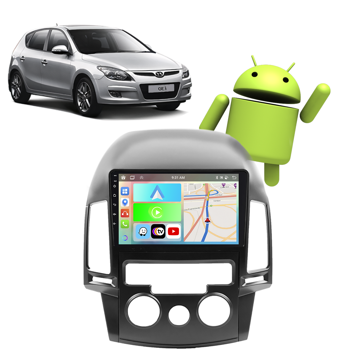 Kit Central Multimídia Hyundai i30 2009-2012 9" CarPlay Android Auto ...