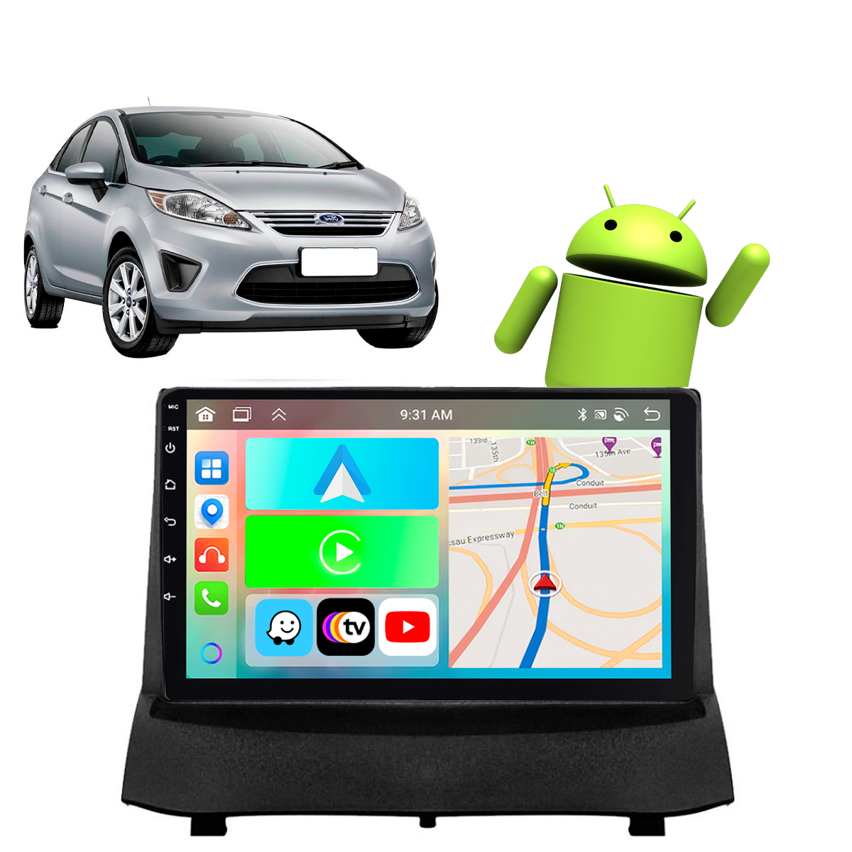 Kit Multimídia Android Ford Fiesta 2010-2019 9" CarPlay Android - Ecarshop