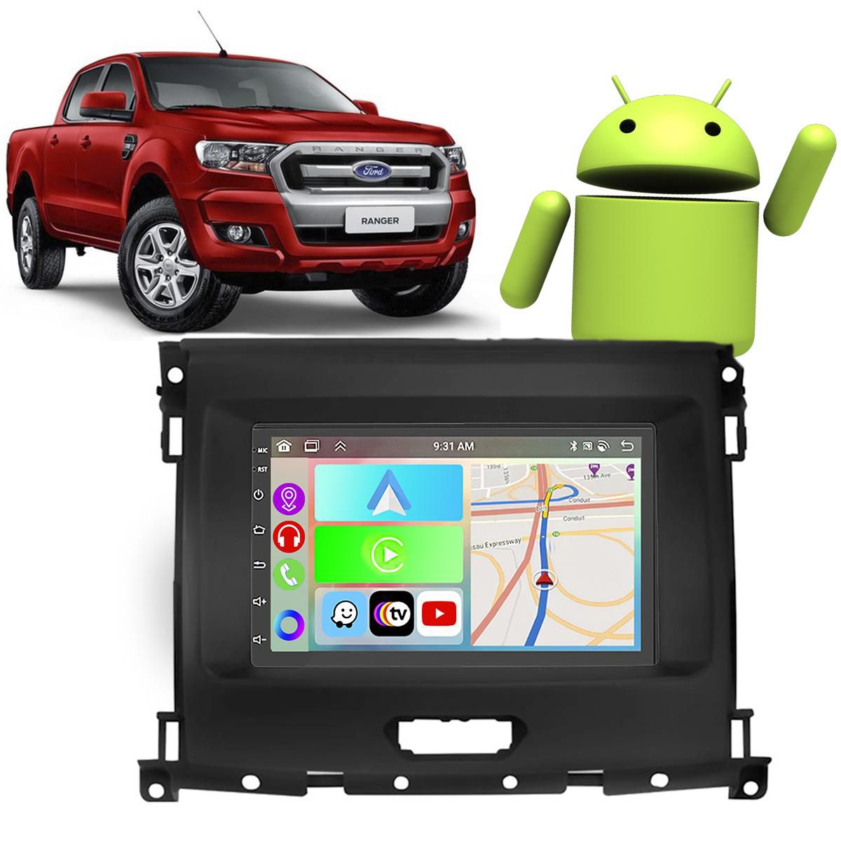 Kit Multimídia Ford Ranger 2017-2021 7" Android Auto CarPlay GPS TV ...