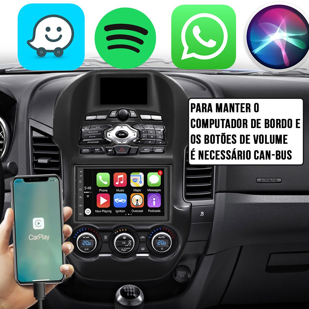 Kit Multimídia Carplay Android Auto Ranger 2012-2016 Luxo 7" Polegadas ...