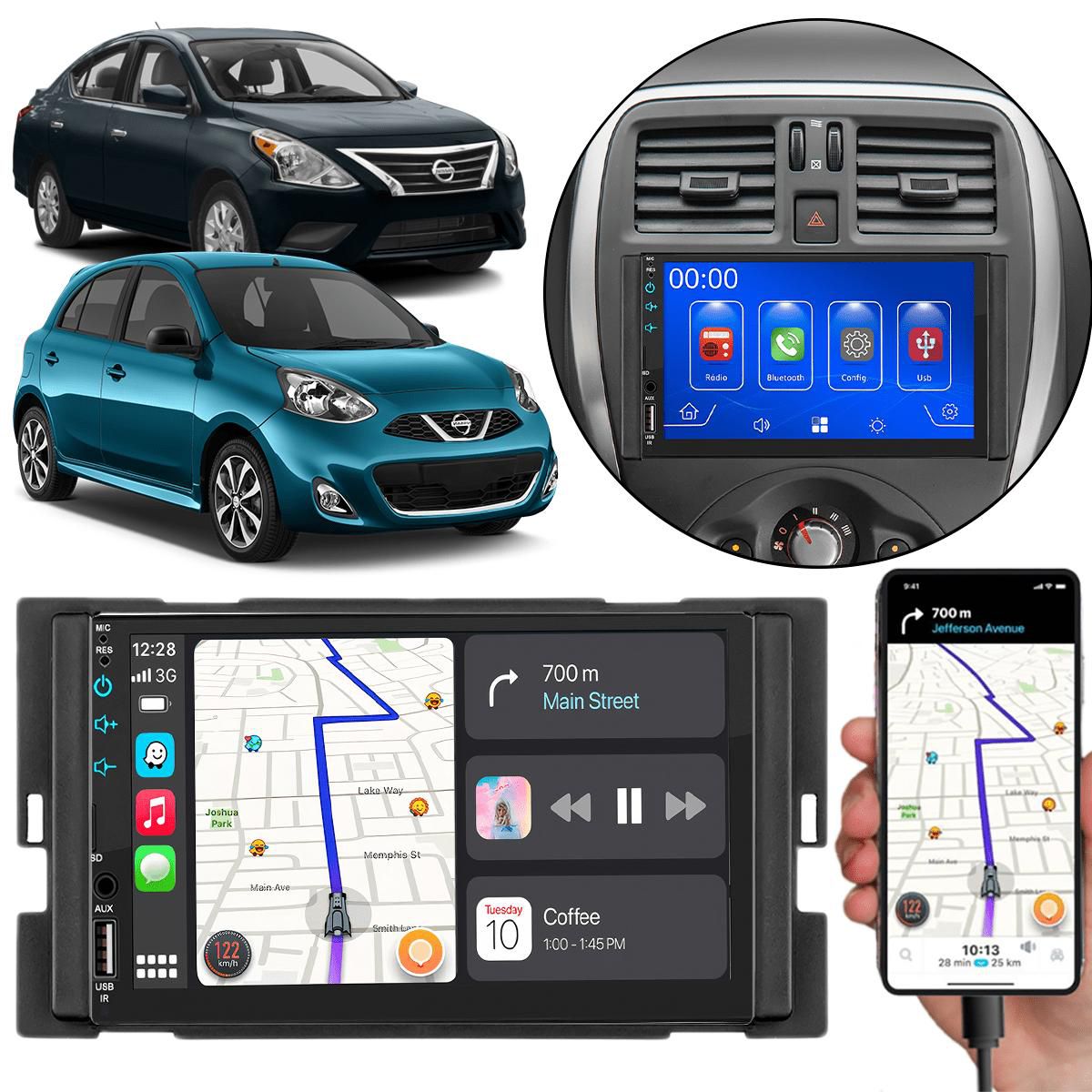 Central Multimídia 7" CarPlay Android Auto Nissan March Versa + Camera ...