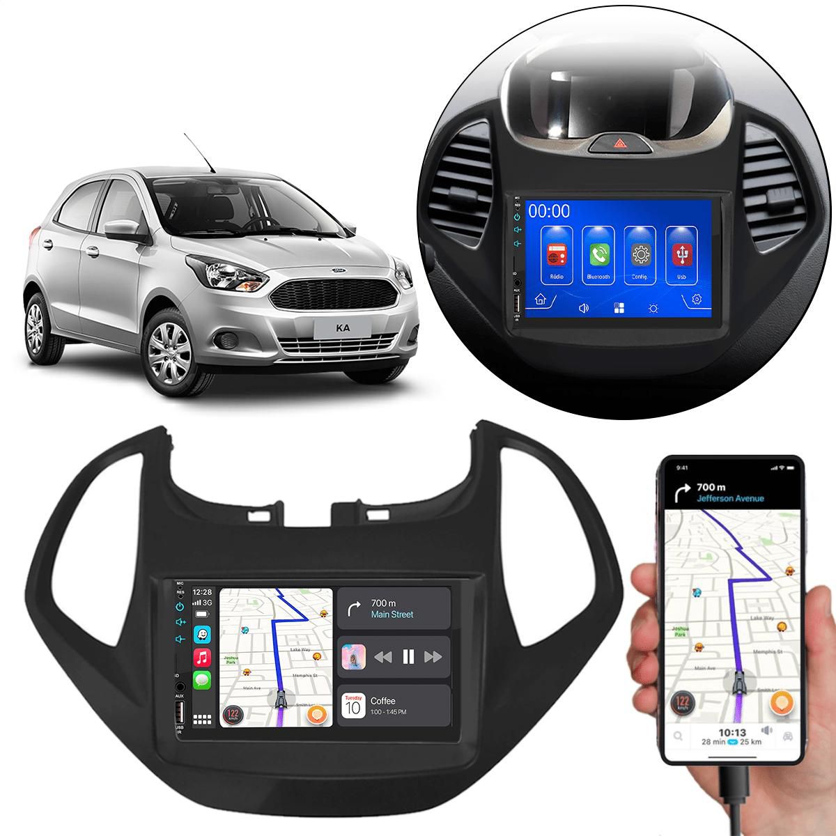 MP5 7 Polegadas CarPlay Android Auto Ford Ka 2015-2017 + Câmera - Ecarshop