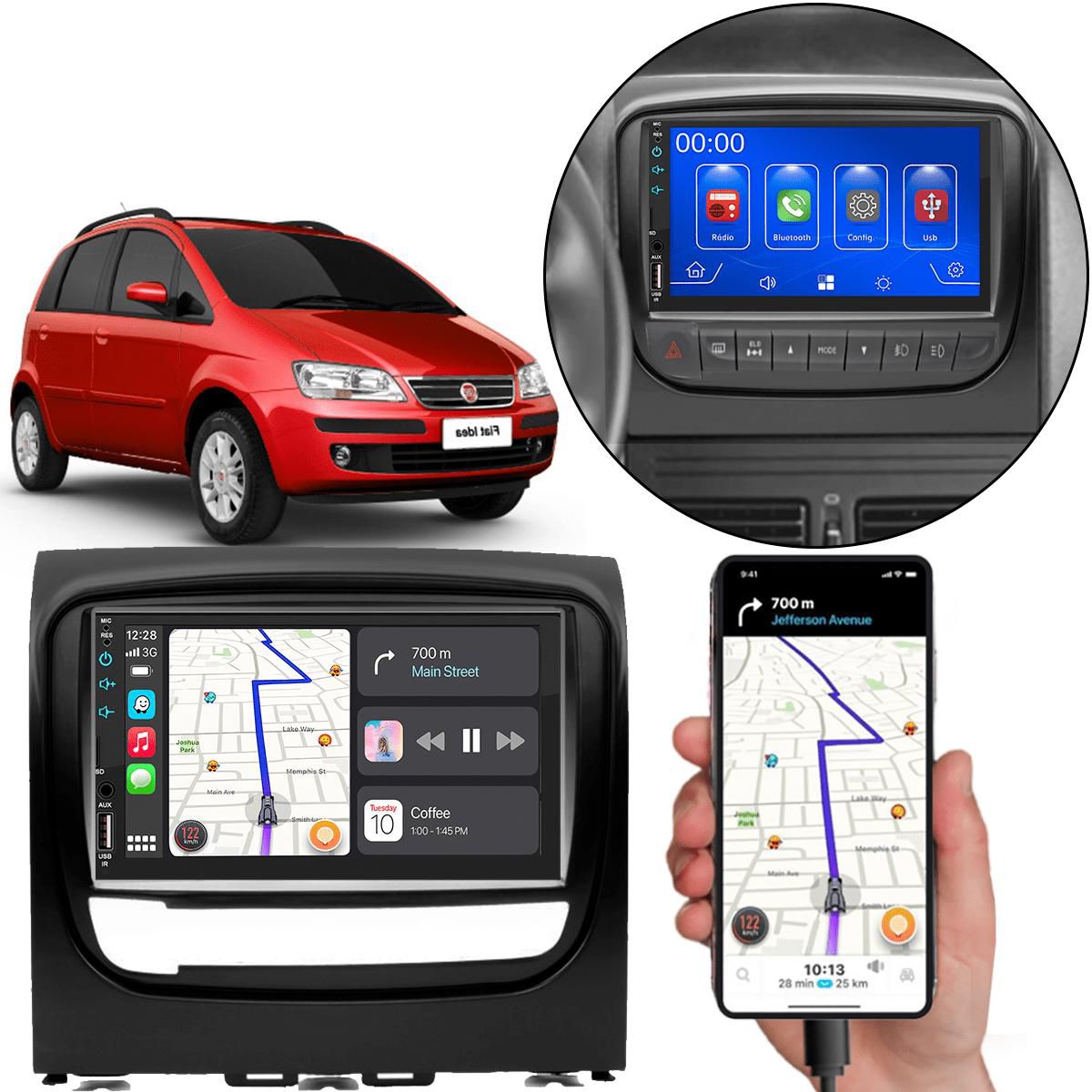 MP5 7 Polegadas CarPlay Android Auto Fiat Idea 2013-2016 + Câmera ...