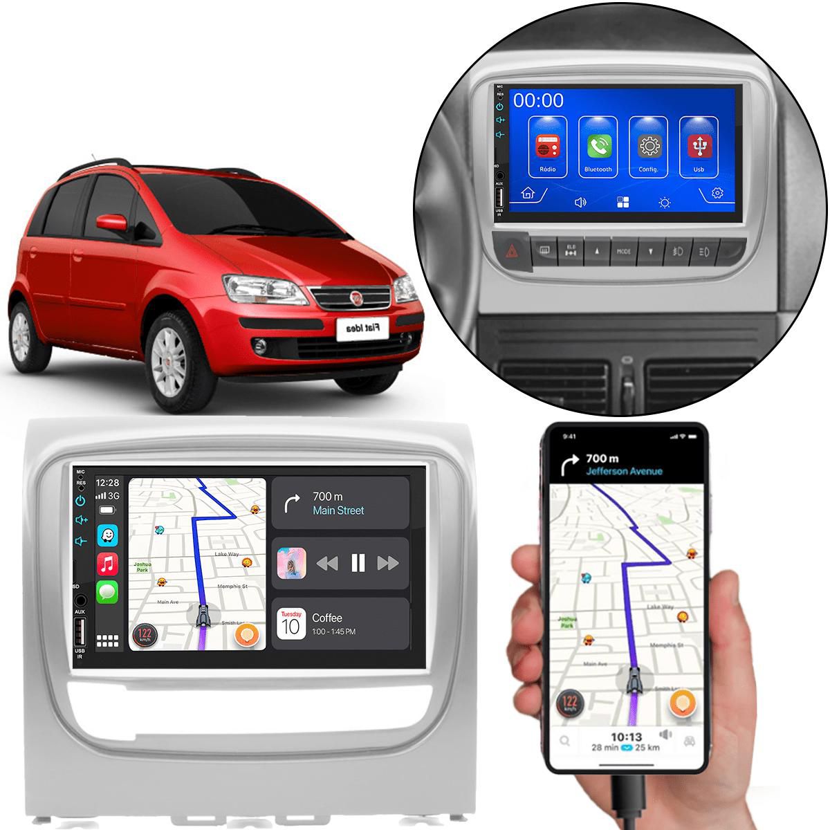 MP5 7 Polegadas CarPlay Android Auto Fiat Idea 2013-2016 + Câmera ...