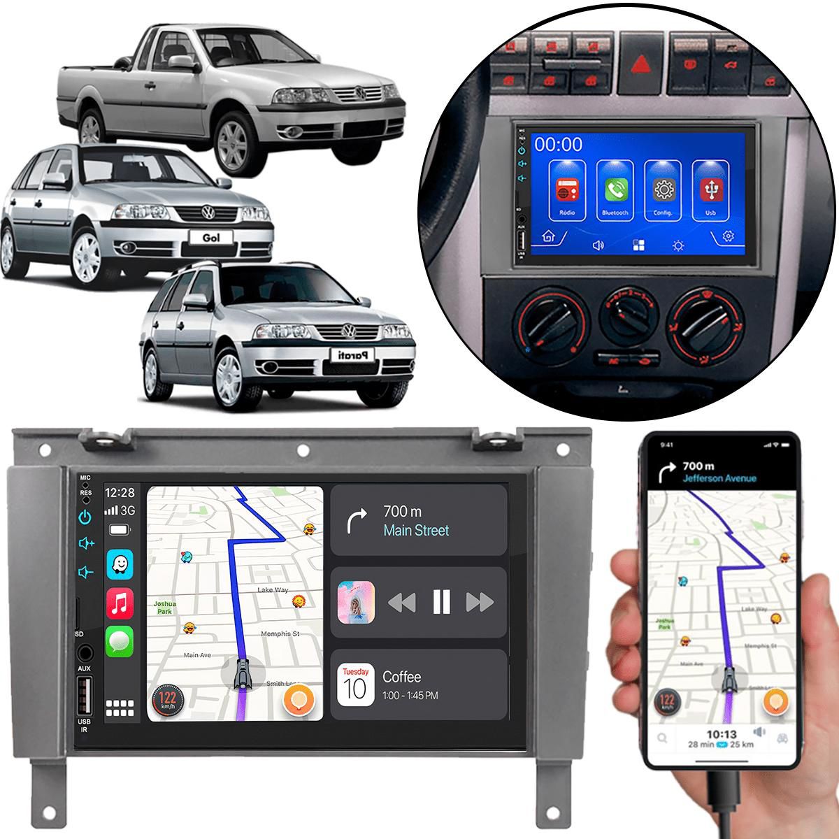 MP5 7 Polegadas CarPlay e Android Auto Gol G3 Parati G3 Saveiro e mais ...