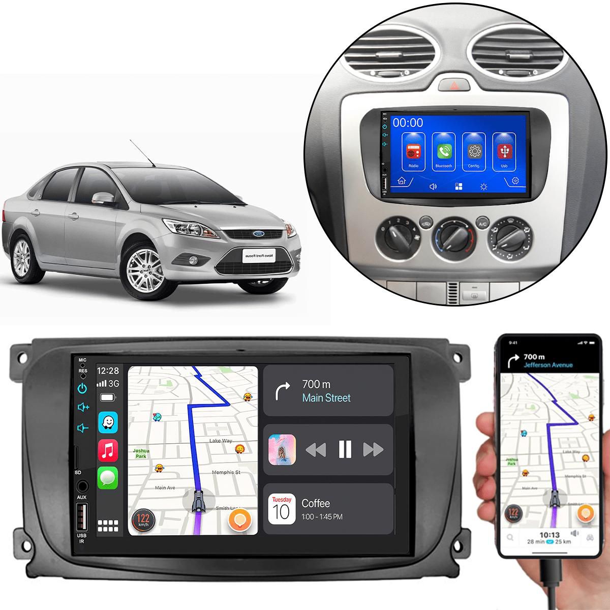 MP5 7 Polegadas com CarPlay e Android Auto para Ford Focus (2009-2013 ...