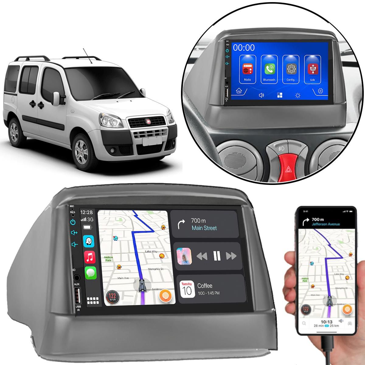 MP5 7 Polegadas CarPlay Android Auto Fiat Doblo 2000-2021 + Câmera ...