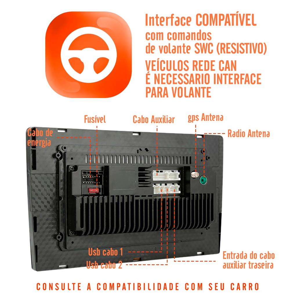 Kit Multimídia Android Auto Apple CarPlay Nissan Versa 2021-2023 - Ecarshop