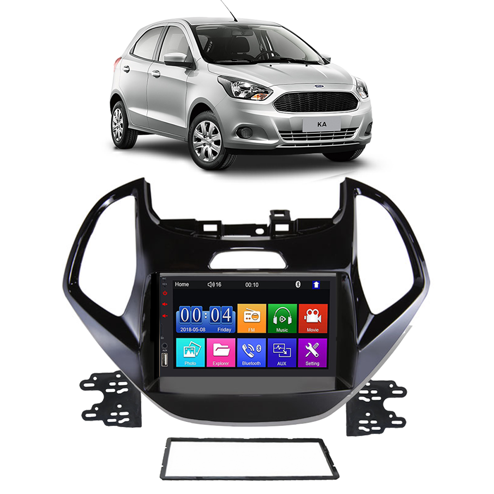 Kit Multimídia MP5 Ford Ka 2015 2016 2017 7" Câmera de Ré 2 Din - Ecarshop