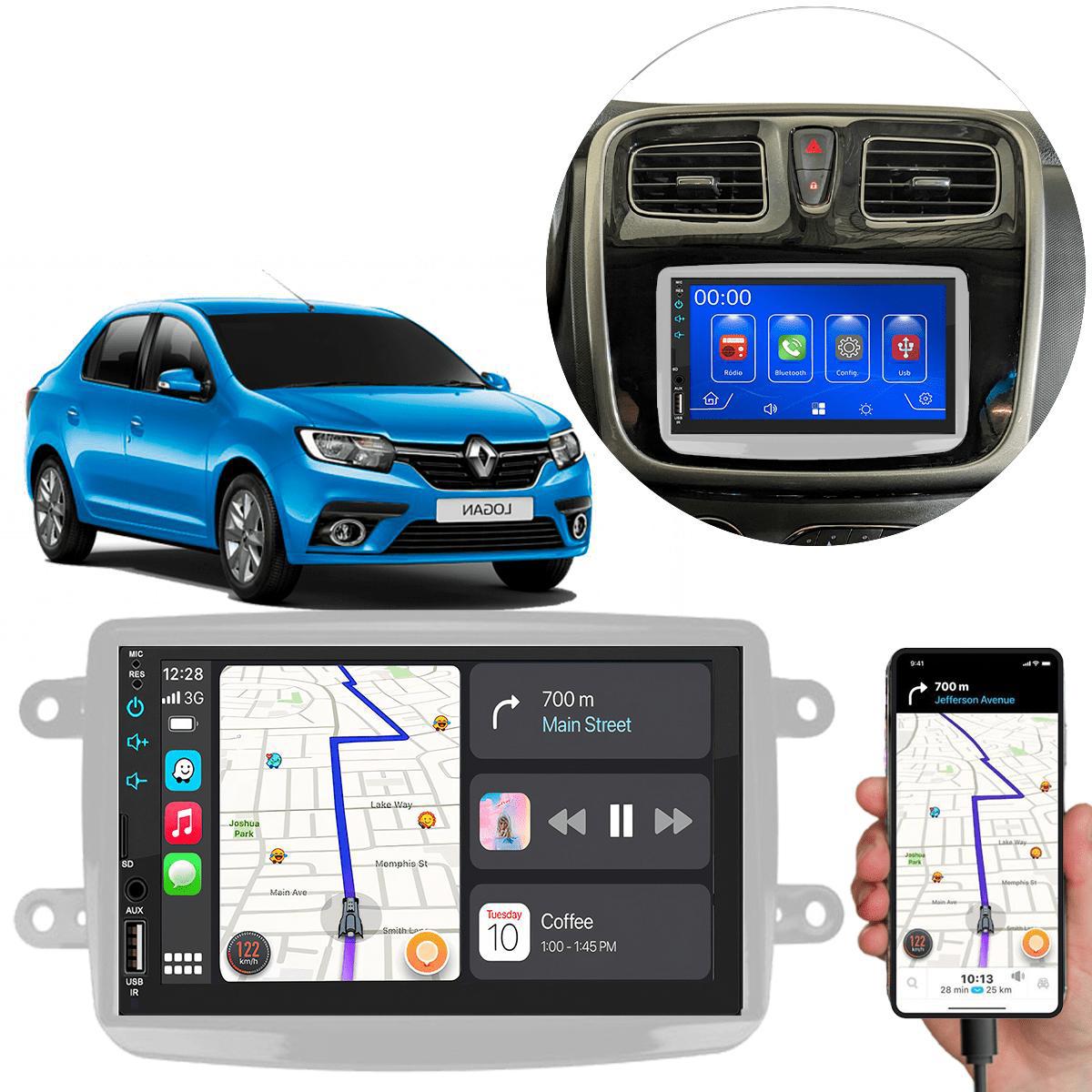 Kit Central Multimídia CarPlay Android Auto MP5 Logan 2011 a 2024 ...