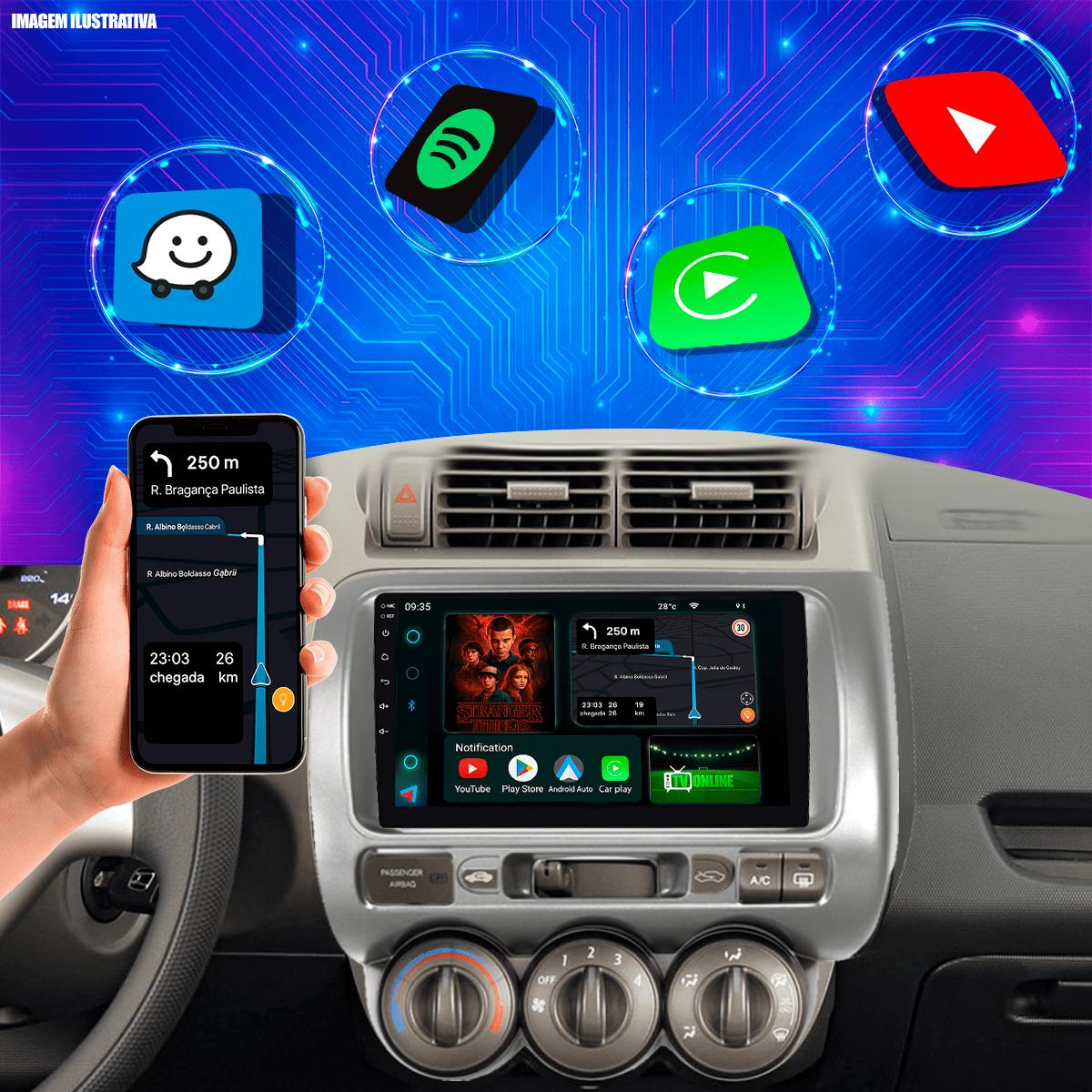 Kit Multimídia Android 9” Honda Fit 2004 a 2008 | 4GB + 64GB