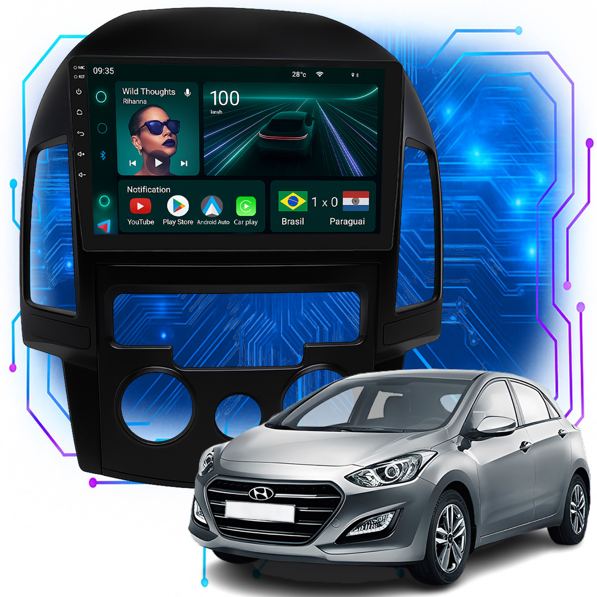 Kit Multimidia Android 4+64GB 9p I30 09-12 Carplay + Maps - Ecarshop