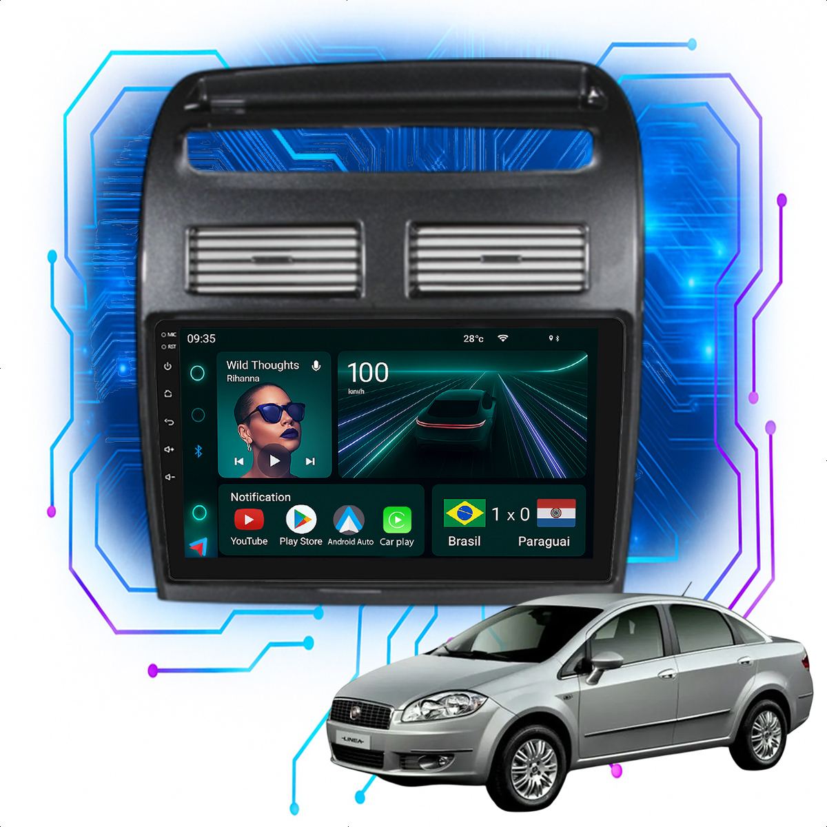 Kit Multimídia 9” Linea 2009 a 2014 CarPlay Android Auto - Ecarshop