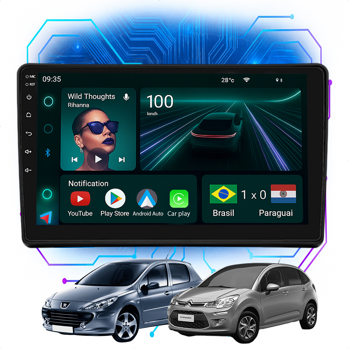 ★PSY/GOA★Native Radio / Scopie 12EP★ Kit Multimídia Peugeot 307 Citroen C3 9” Android Auto - Ecarshop