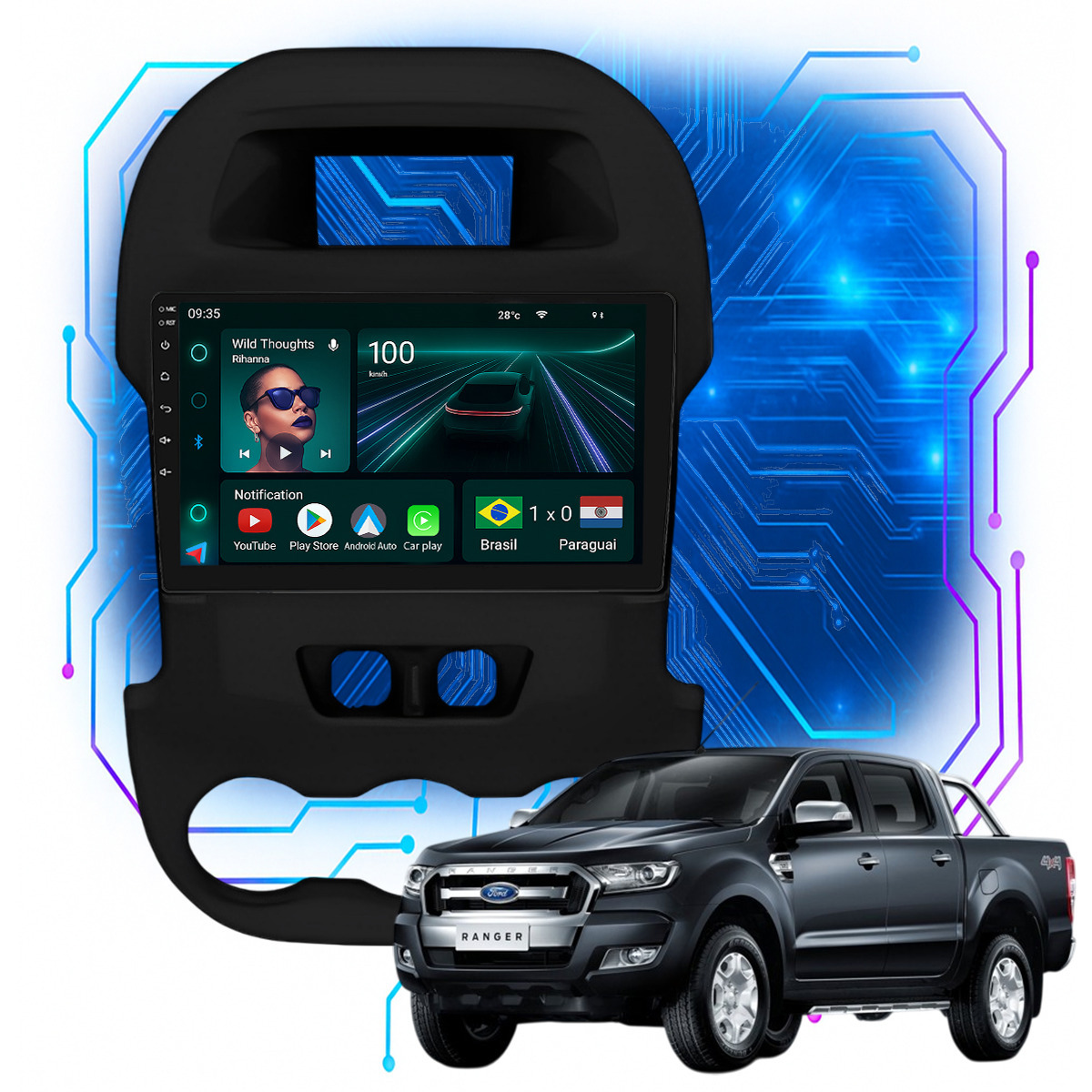Kit Multimídia Ranger 9” Android Auto CarPlay GPS 2012 a 2016 - Ecarshop