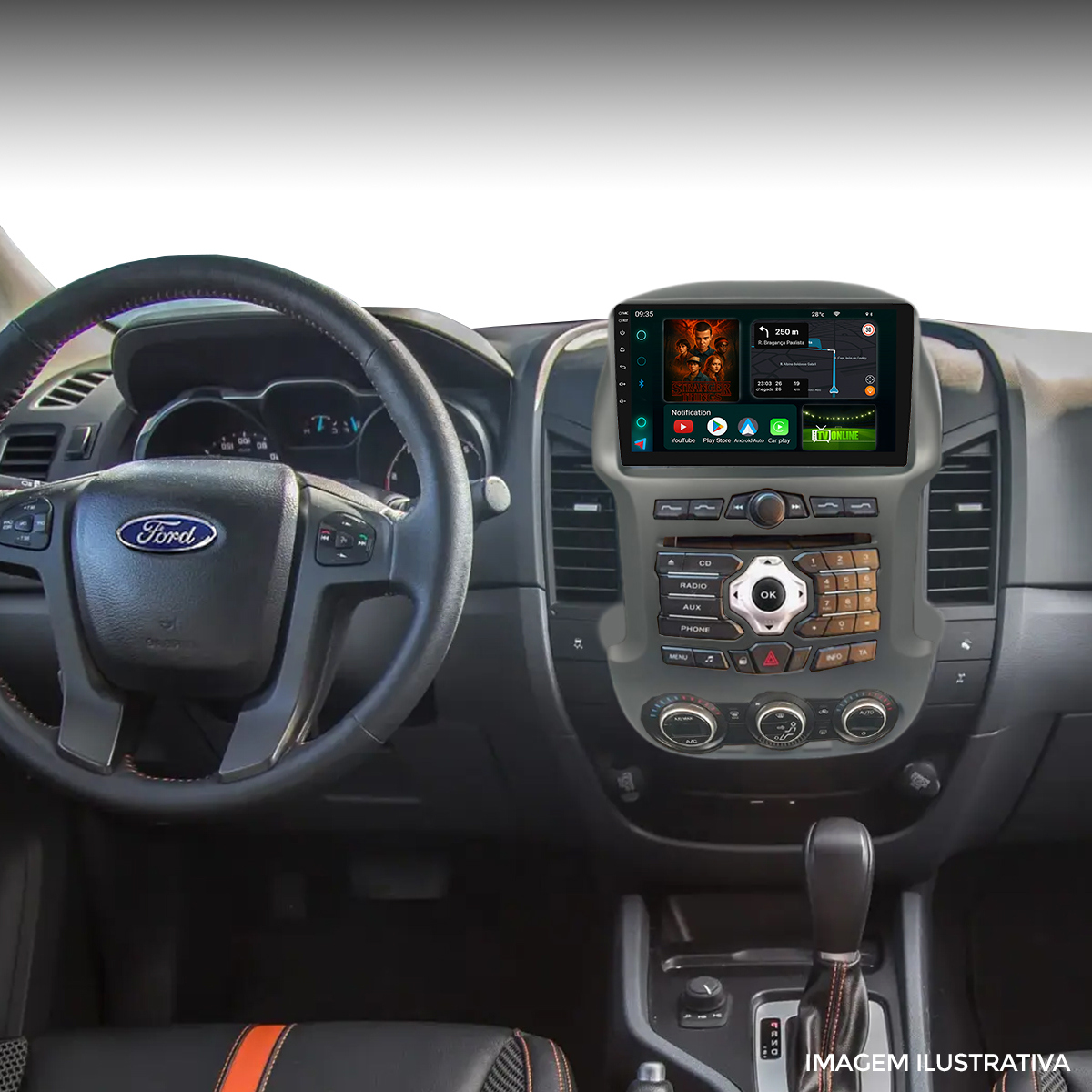 Kit Multimídia Ranger XLT 2012 a 2016 9” CarPlay Android Auto - Ecarshop