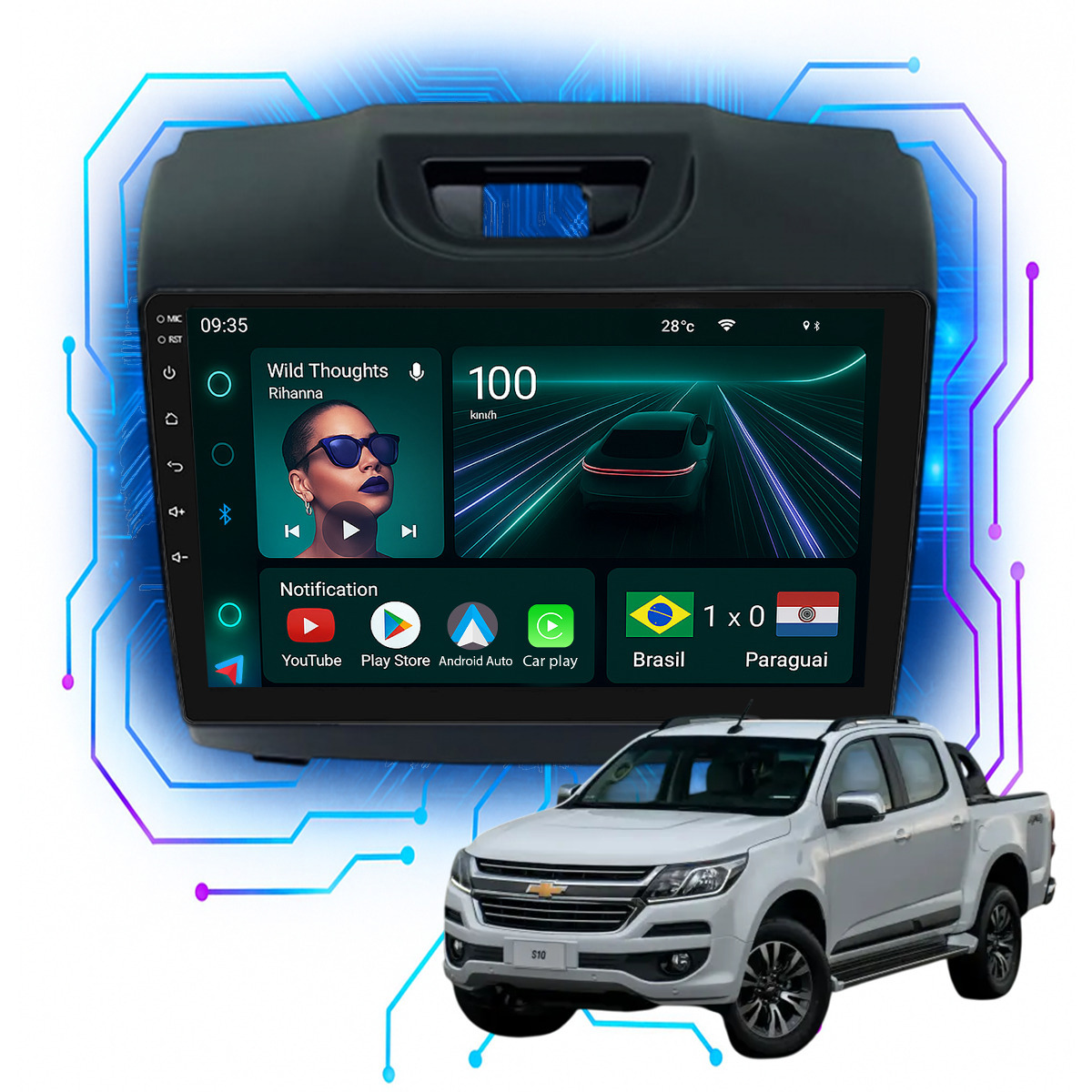 Kit Multimídia S10 2012 a 2016 9” CarPlay Android Auto GPS - Ecarshop