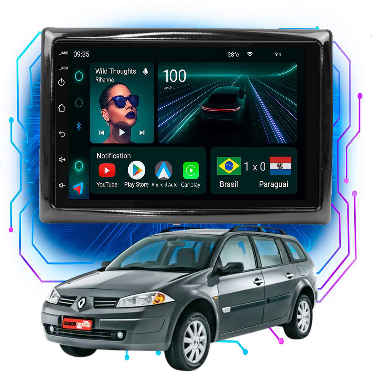 Central Multimídia Megane 7” CarPlay Android Auto GPS - Ecarshop