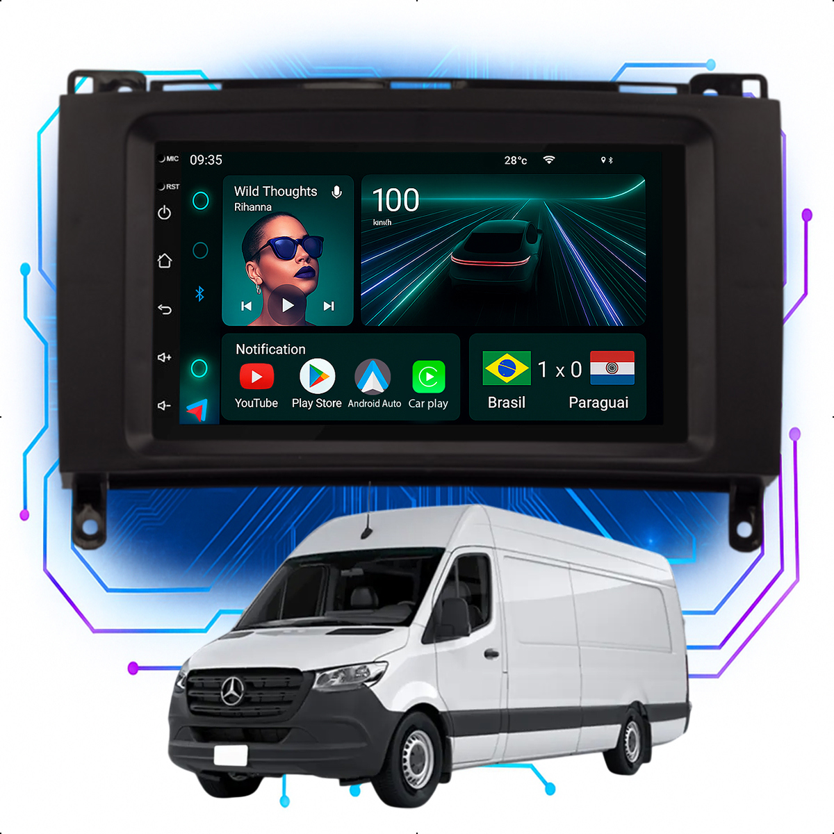 Central Multimídia Sprinter 7” CarPlay Android Auto GPS - Ecarshop