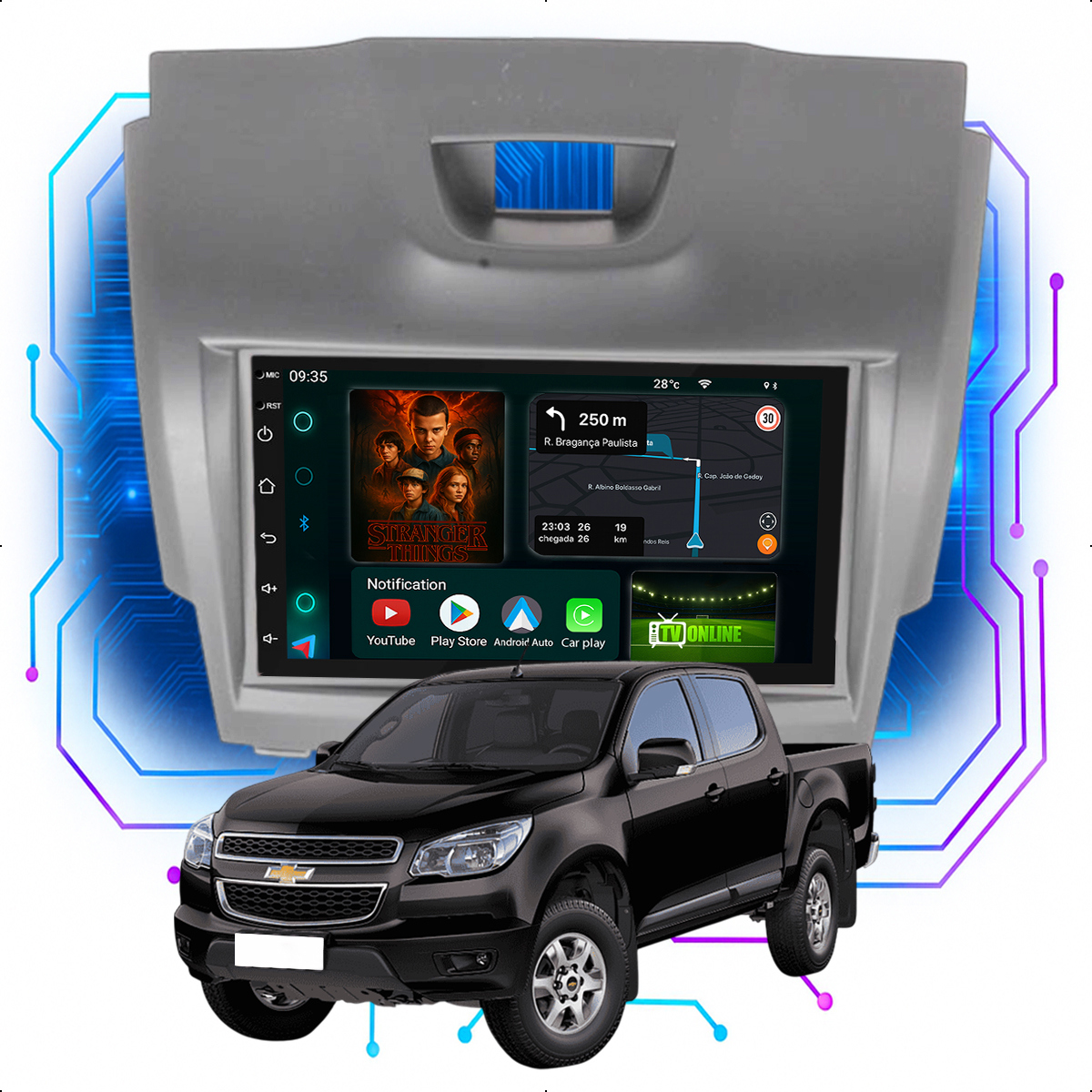 Central Multimídia S10 2012 a 2016 CarPlay Android GPS - Ecarshop