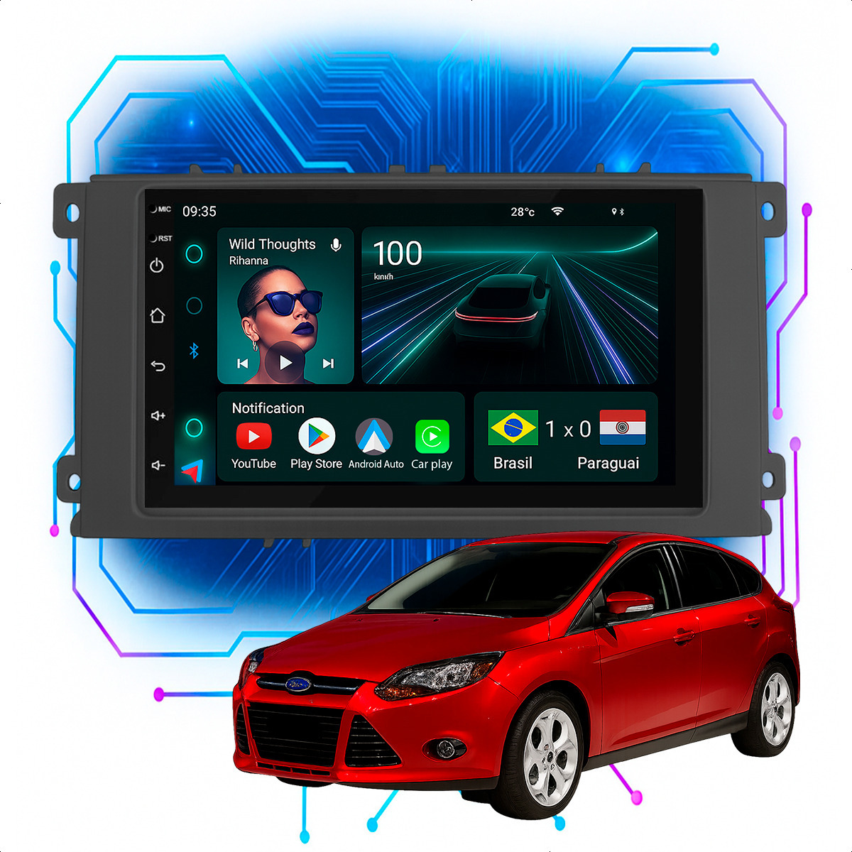 Central Multimídia Ford Focus 2009 2013 7" CarPlay Android Auto - Ecarshop