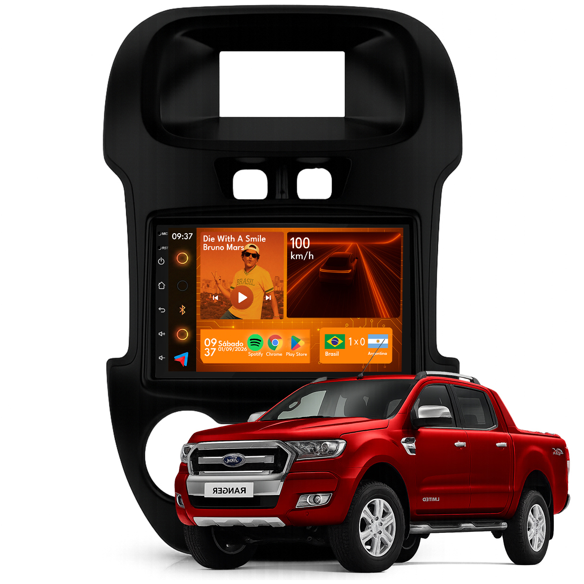 Central Multimídia Ranger 7” CarPlay Android Auto GPS Câmera - Ecarshop