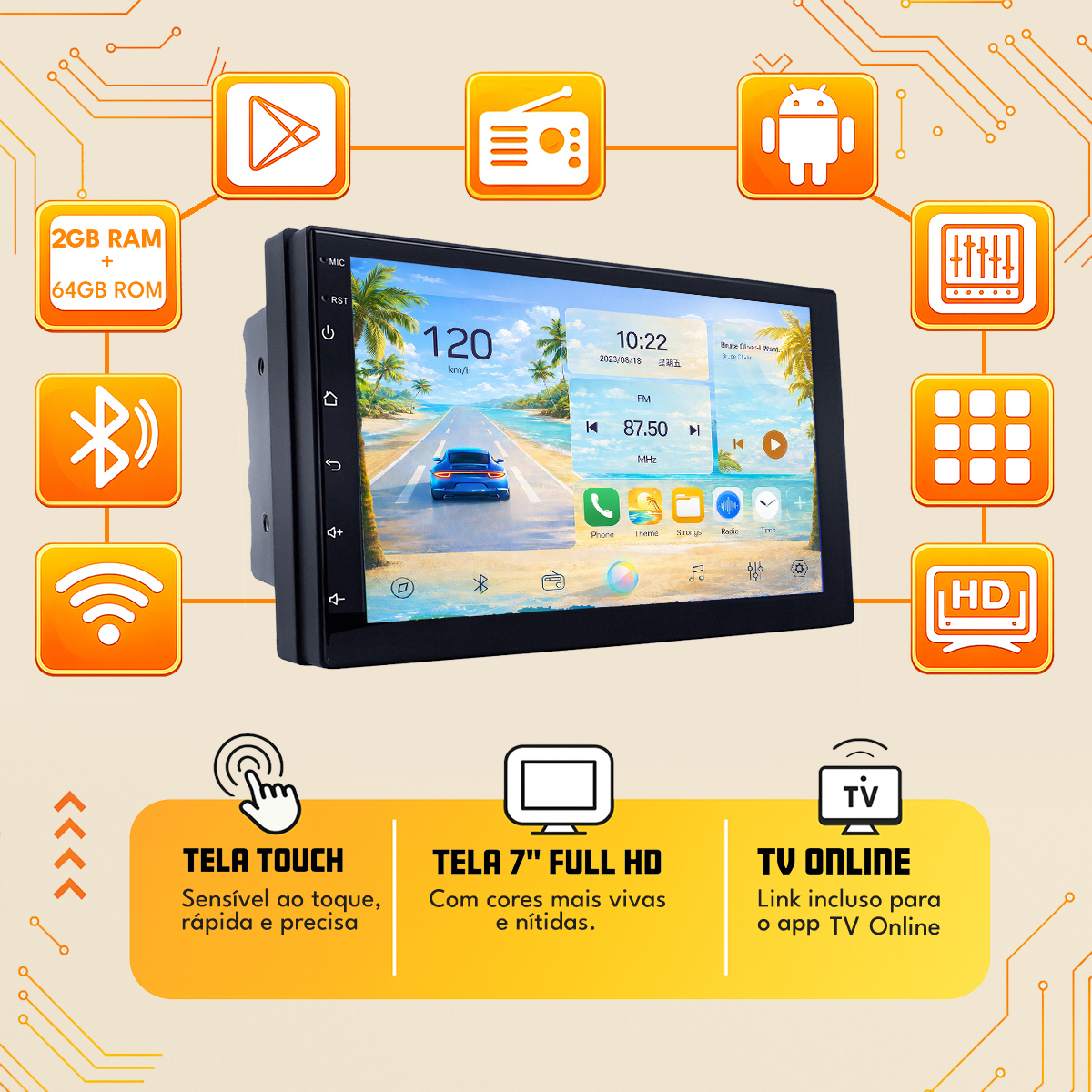 Central Multimídia Smart Fortwo 2013 a 2016 CarPlay Android - Ecarshop