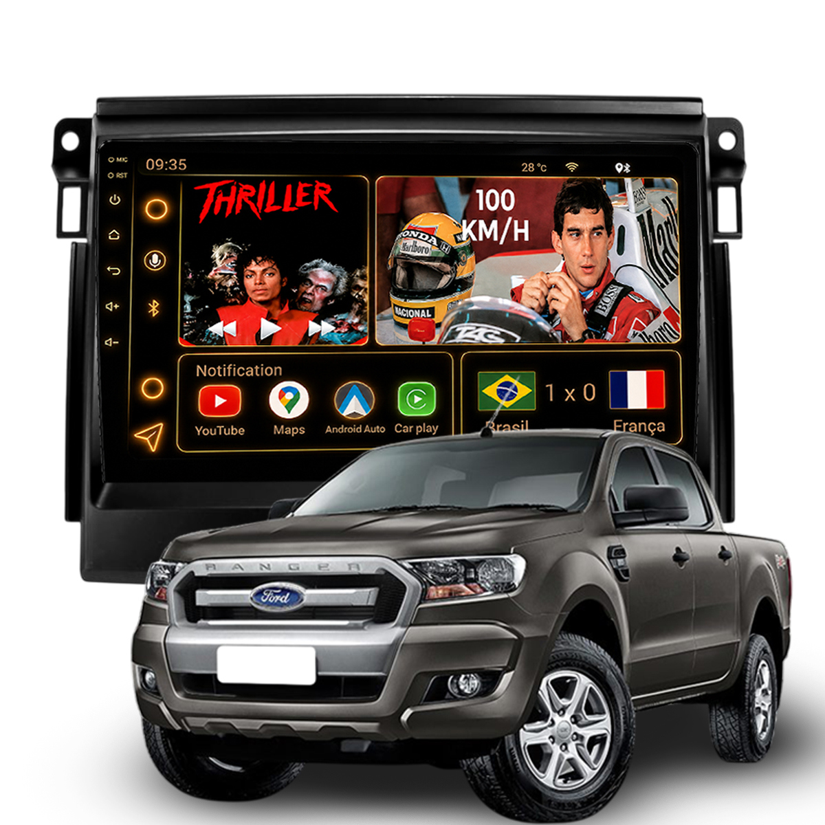 Kit Central Multimídia Ranger XLS 2017 a 2019 CarPlay Android Auto