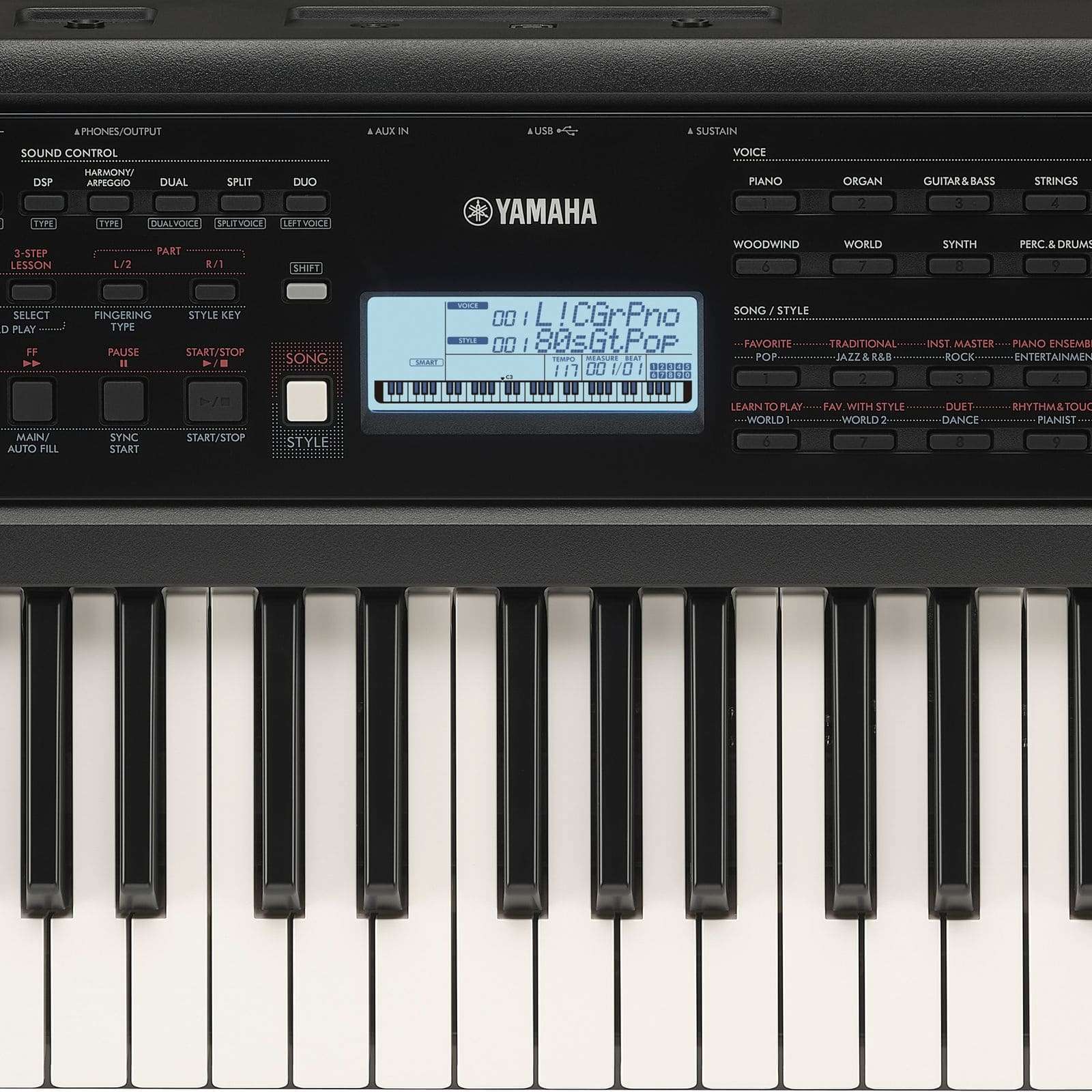 Teclado Yamaha PSR-E383 Preto + Suporte + Banqueta - Super Sonora