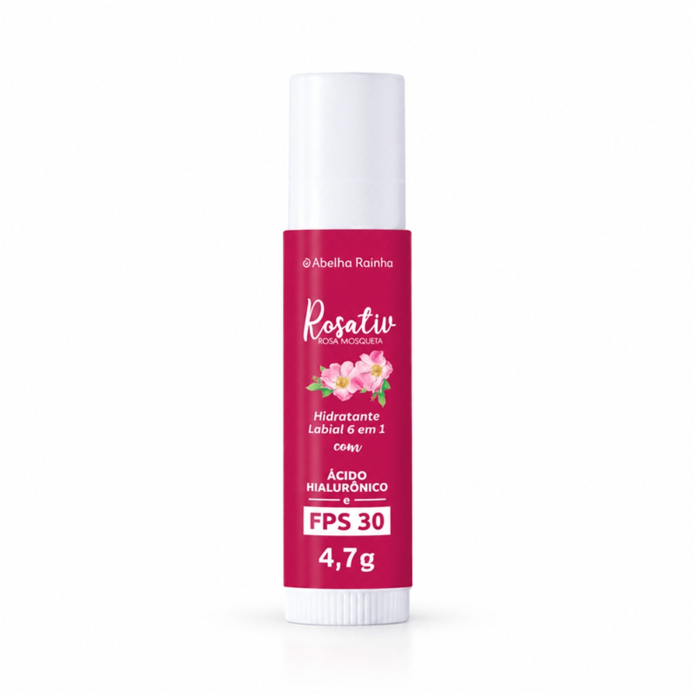 HIDRATANTE LABIAL 6 EM 1 ROSA MOSQUETA FPS 30 ABELHA RAINHA - Belezar