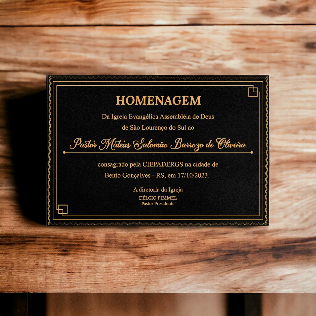 Placa de Homenagem Personalizada 12x18cm (grande) - PH7 - Carina Joias