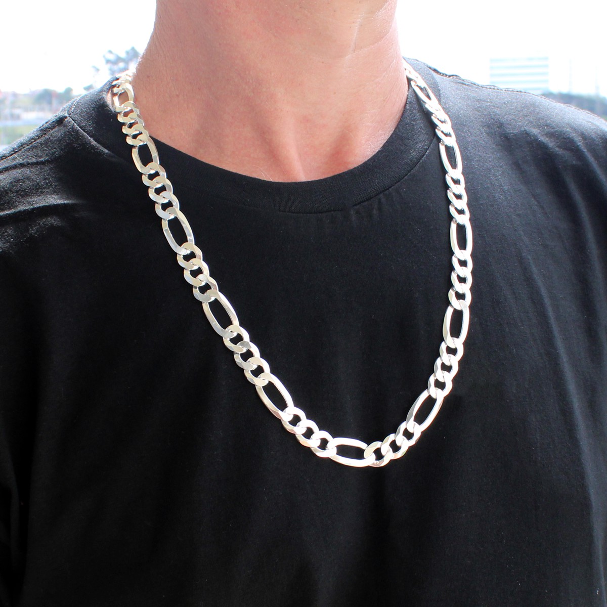 Men's Sterling Silver Necklace, 22 8mm Figaro Chain