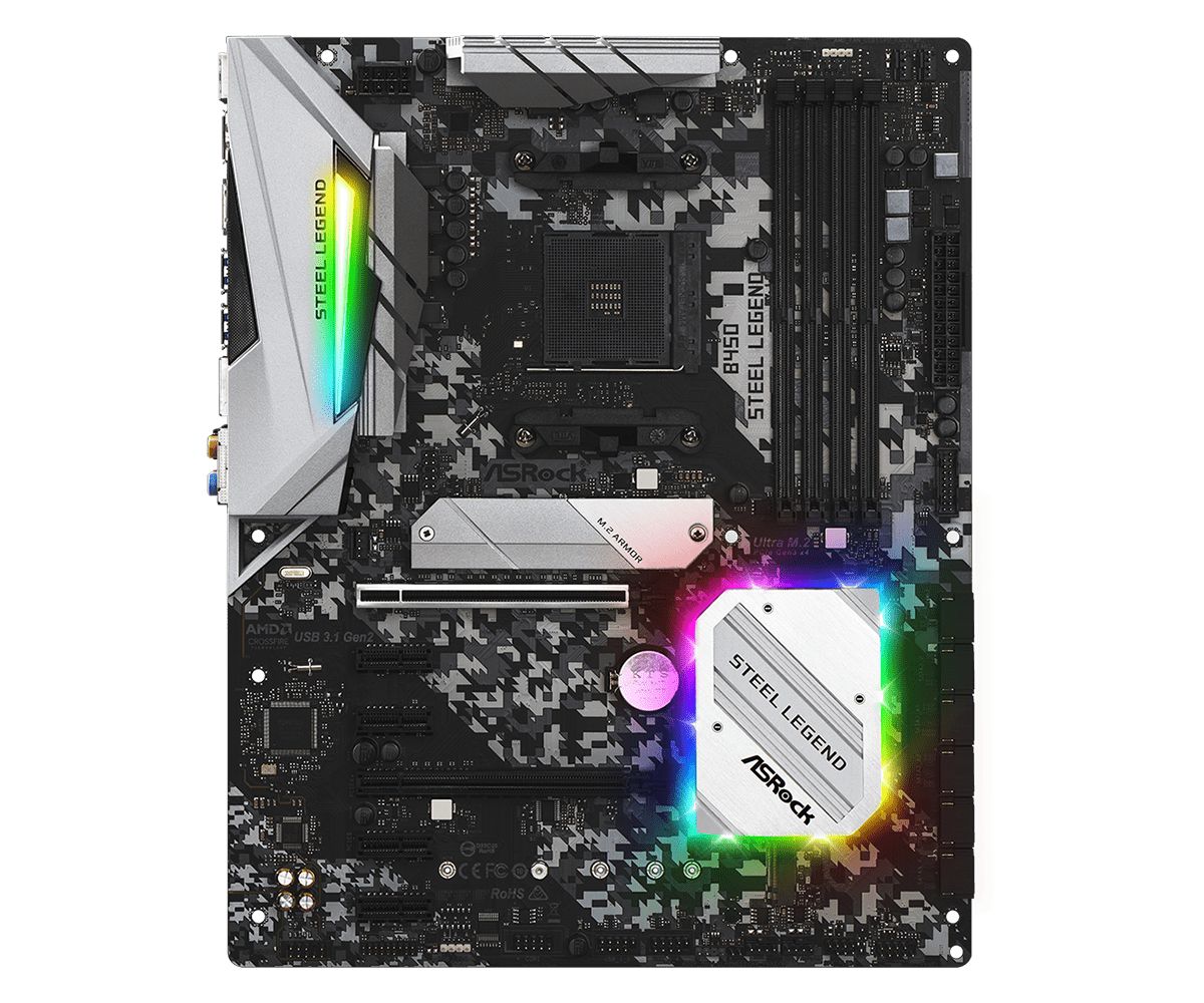 ASRock/ B450 STEEL LEGEND /ATX/メモリ付き Placa Mãe ASRock B450 Steel Legend AM4 ATX DDR4 HDMI DisplayPort M