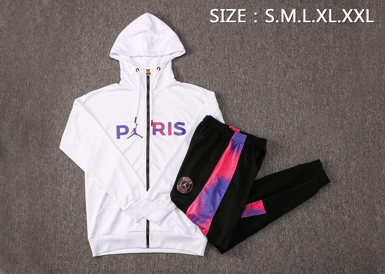 Conjunto PSG Jordan Paris Jaqueta Branco com Capuz Viagem Unissex