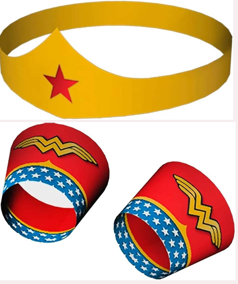 Acessório Tiara e Bracelete Mulher Maravilha - 9 Unidades (3 Pares de ...