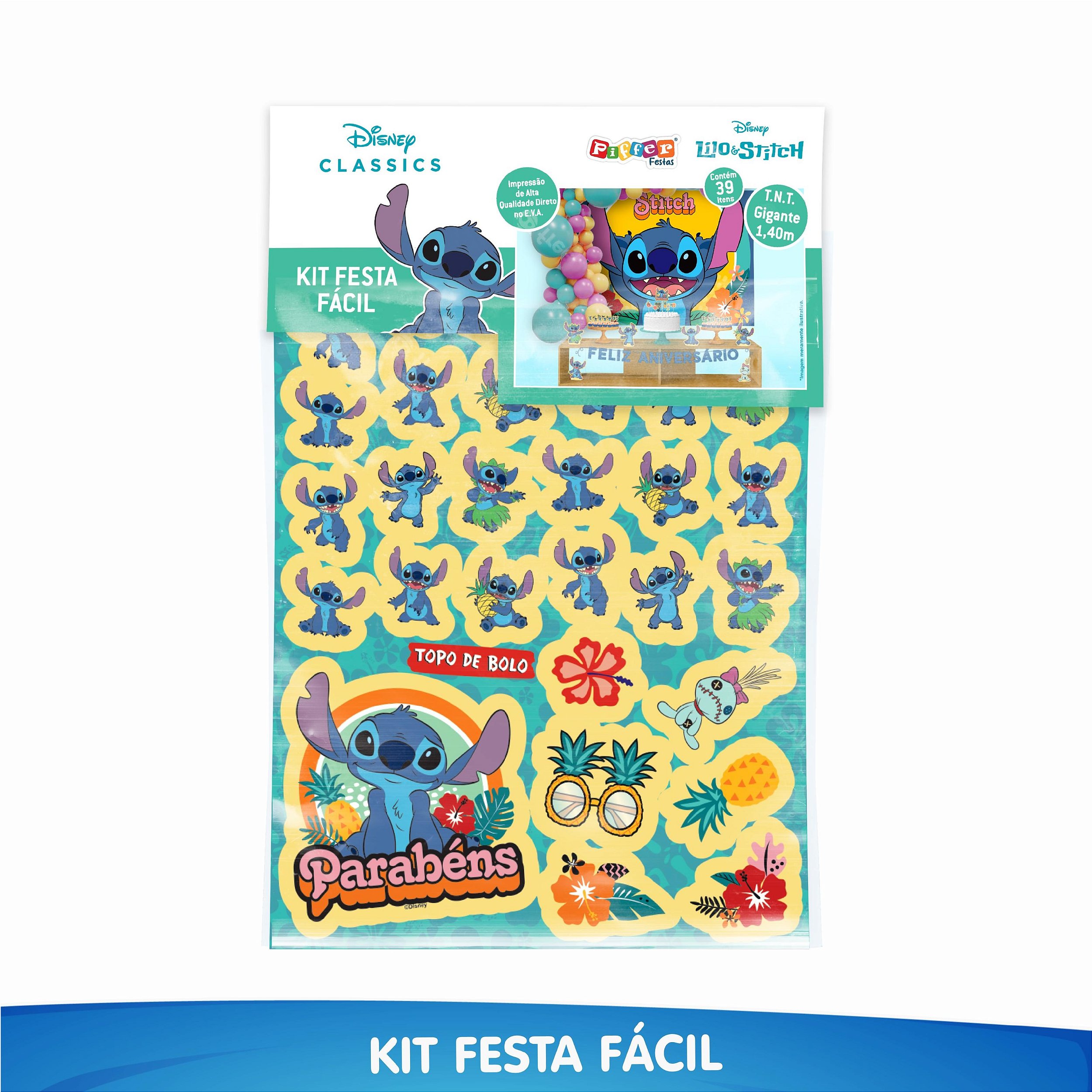 Kit Topper Topo de Bolo Infantil Stitch Personalizado