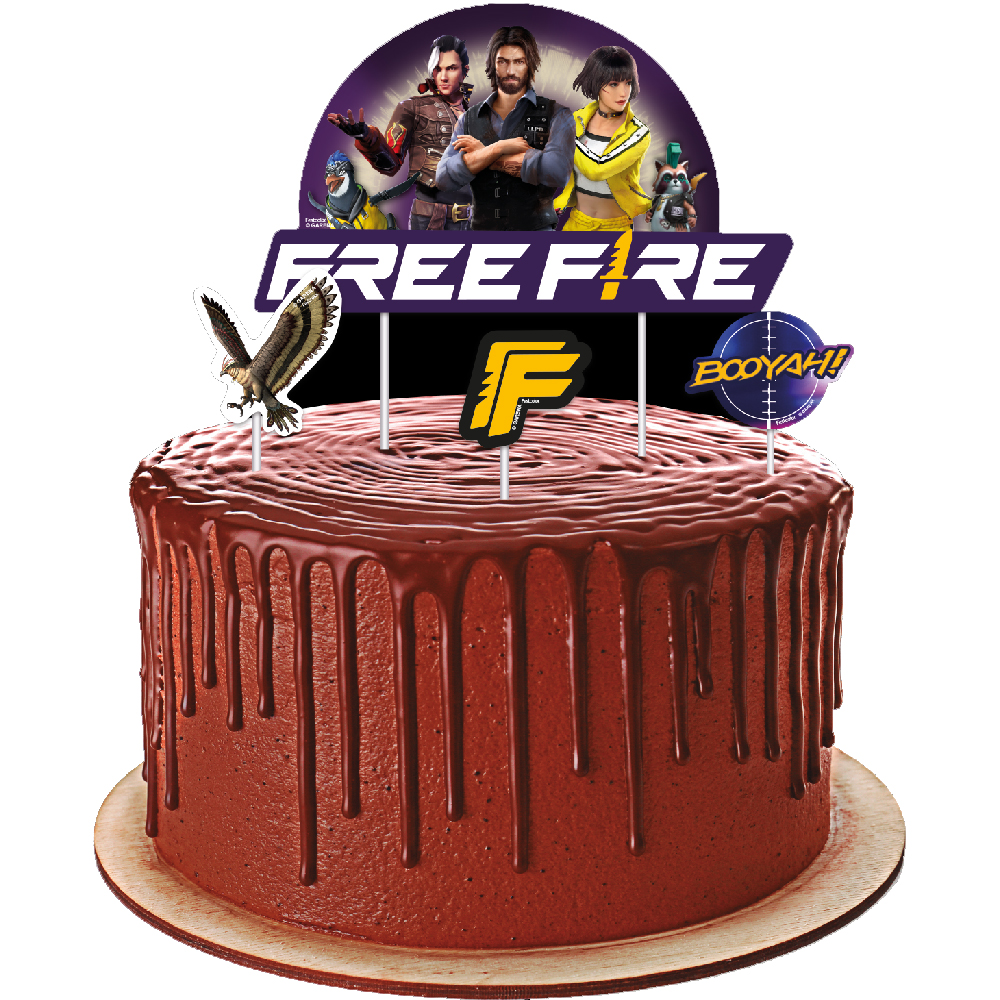 Topo de bolo Free Fire - Topper Free Fire - Personalizado