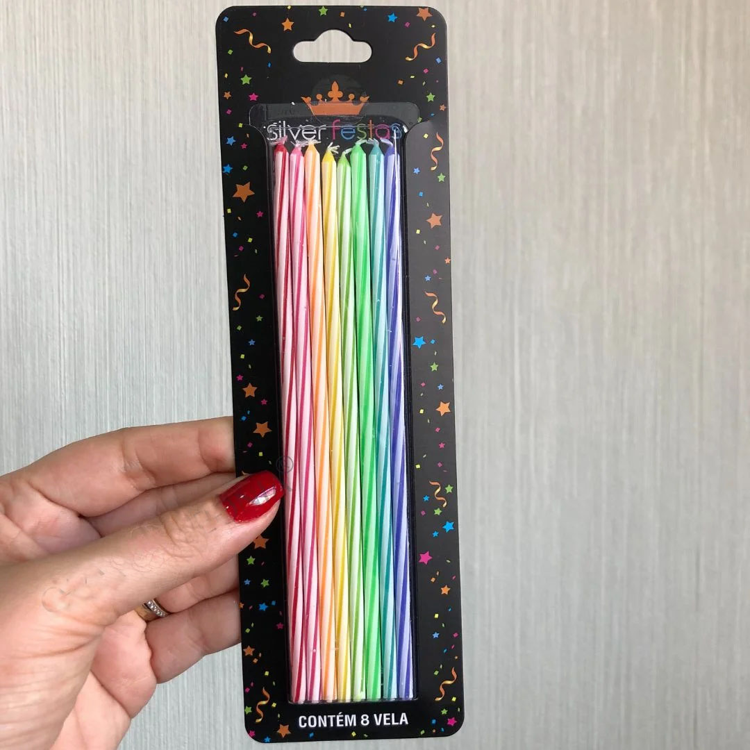 Vela de Aniversário Palito Listrada Colorida 15cm - 8 Unidades - Alegra ...