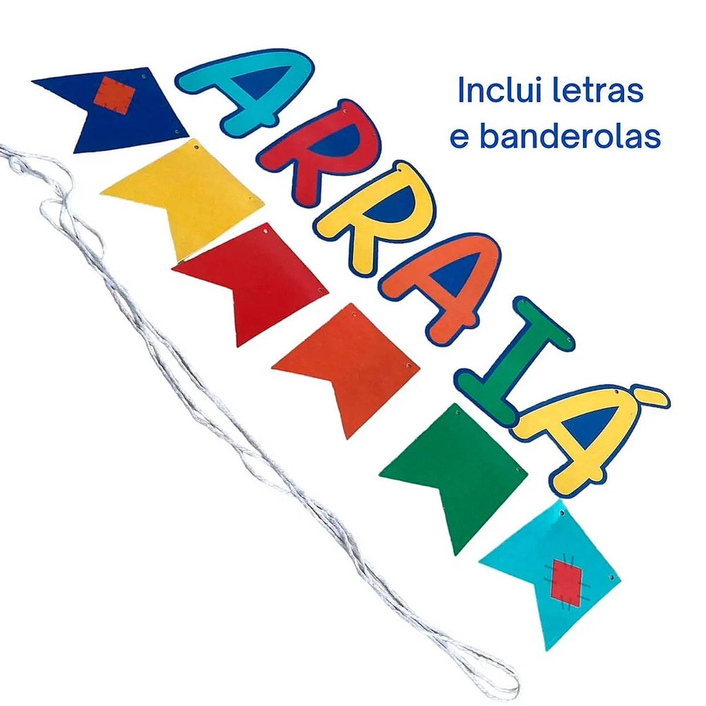 Faixa Decorativa Arraia Letras e Banderolas em Papel Cartão com Cordão ...