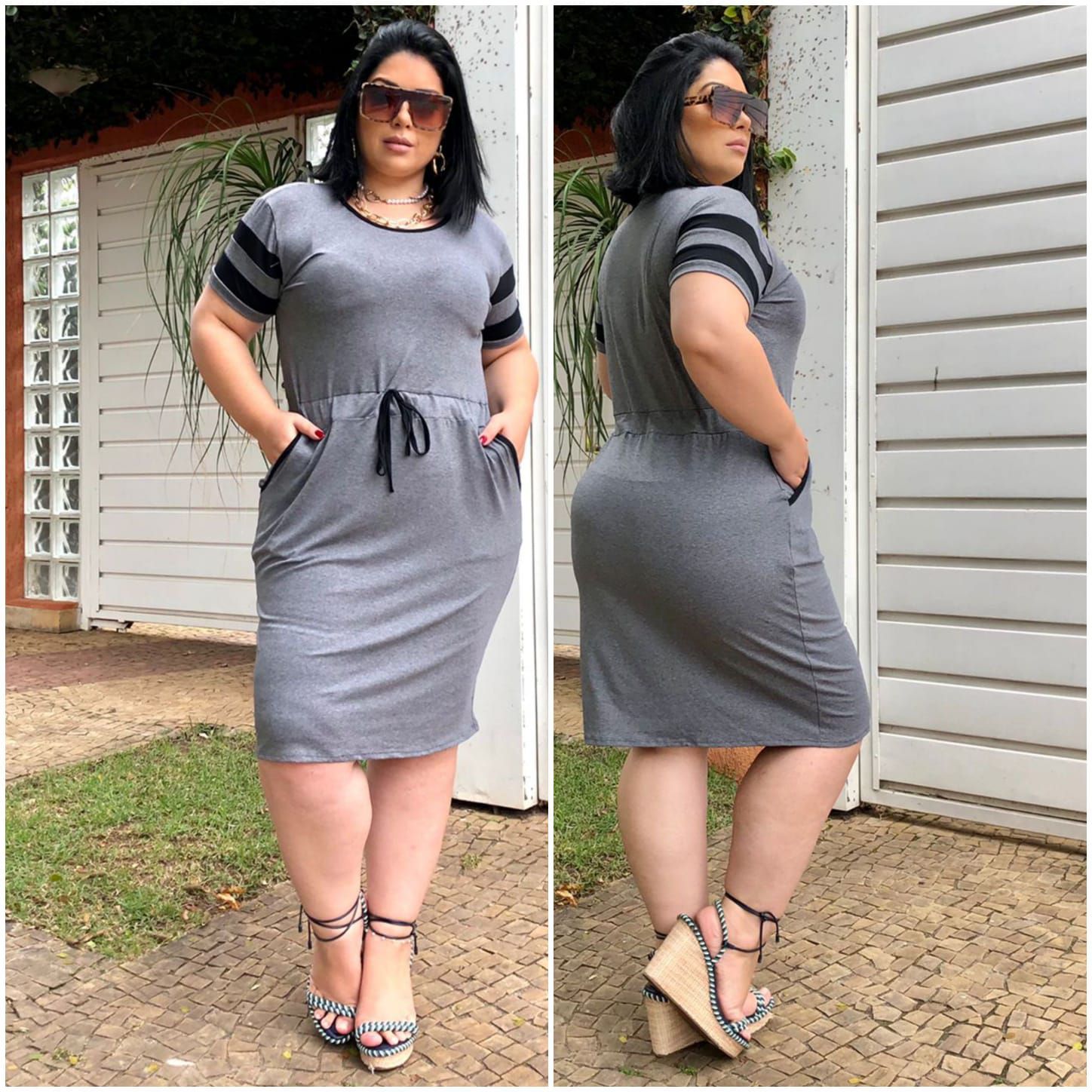 Vestido no joelho com tenis 2025