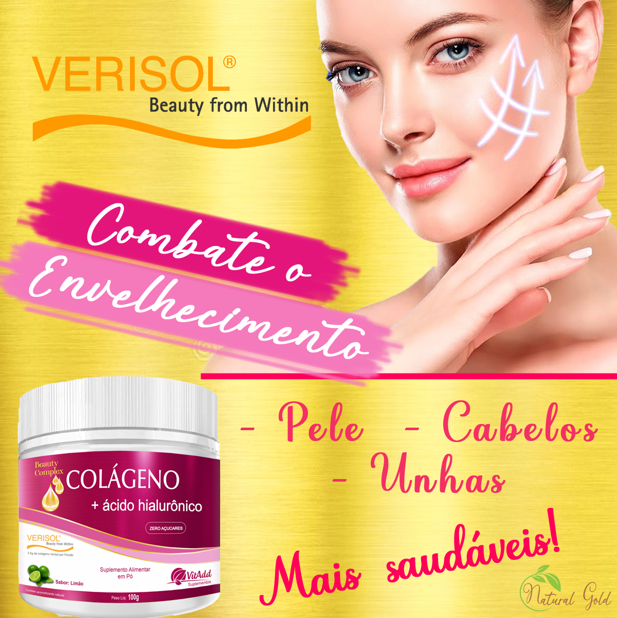 Verisol P Kit 2x Colágeno Verisol + Ácido Hialurônico em pó Sabor: Limão Vitadd ...