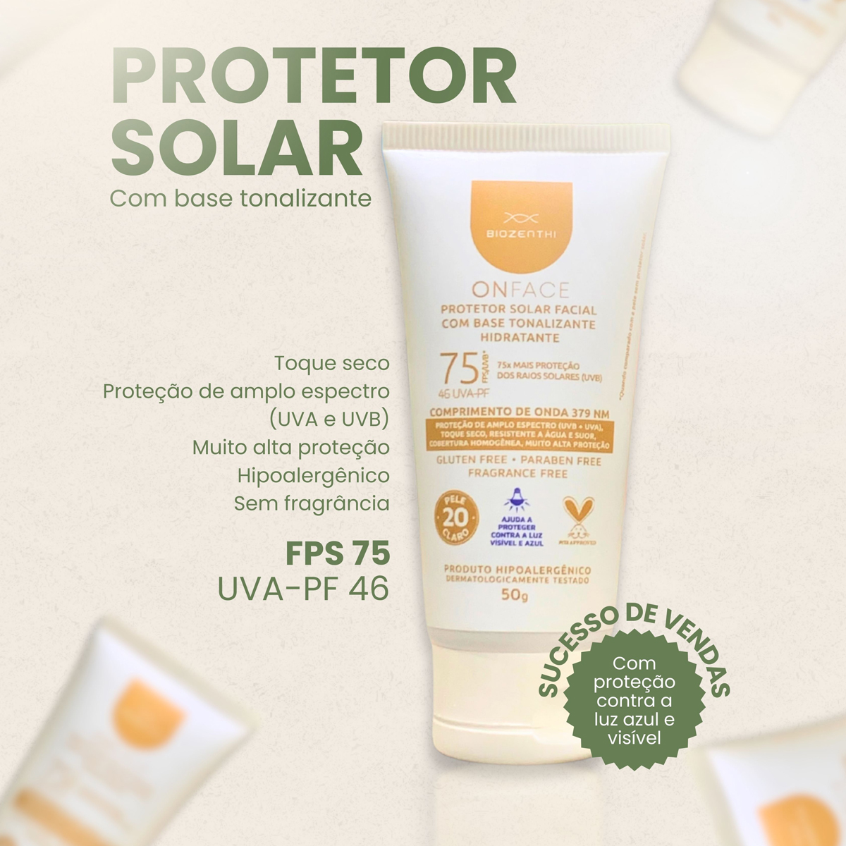 Protetor Solar Facial FPS 75 com base Natural Vegano 50g | Loja Vitadd ...