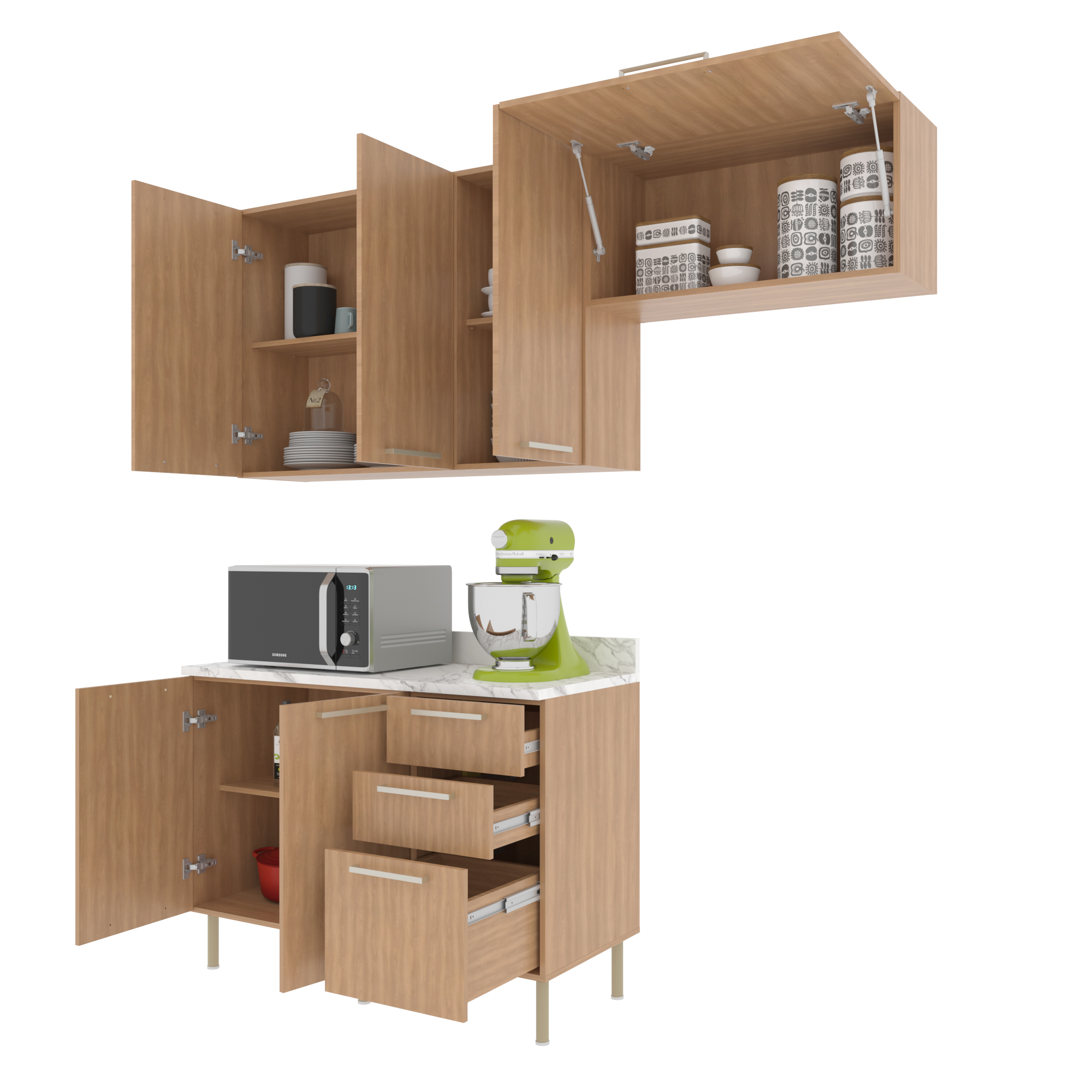 Cozinha Compacta Completa Dália 200cm 6 Portas 3 Gavetas