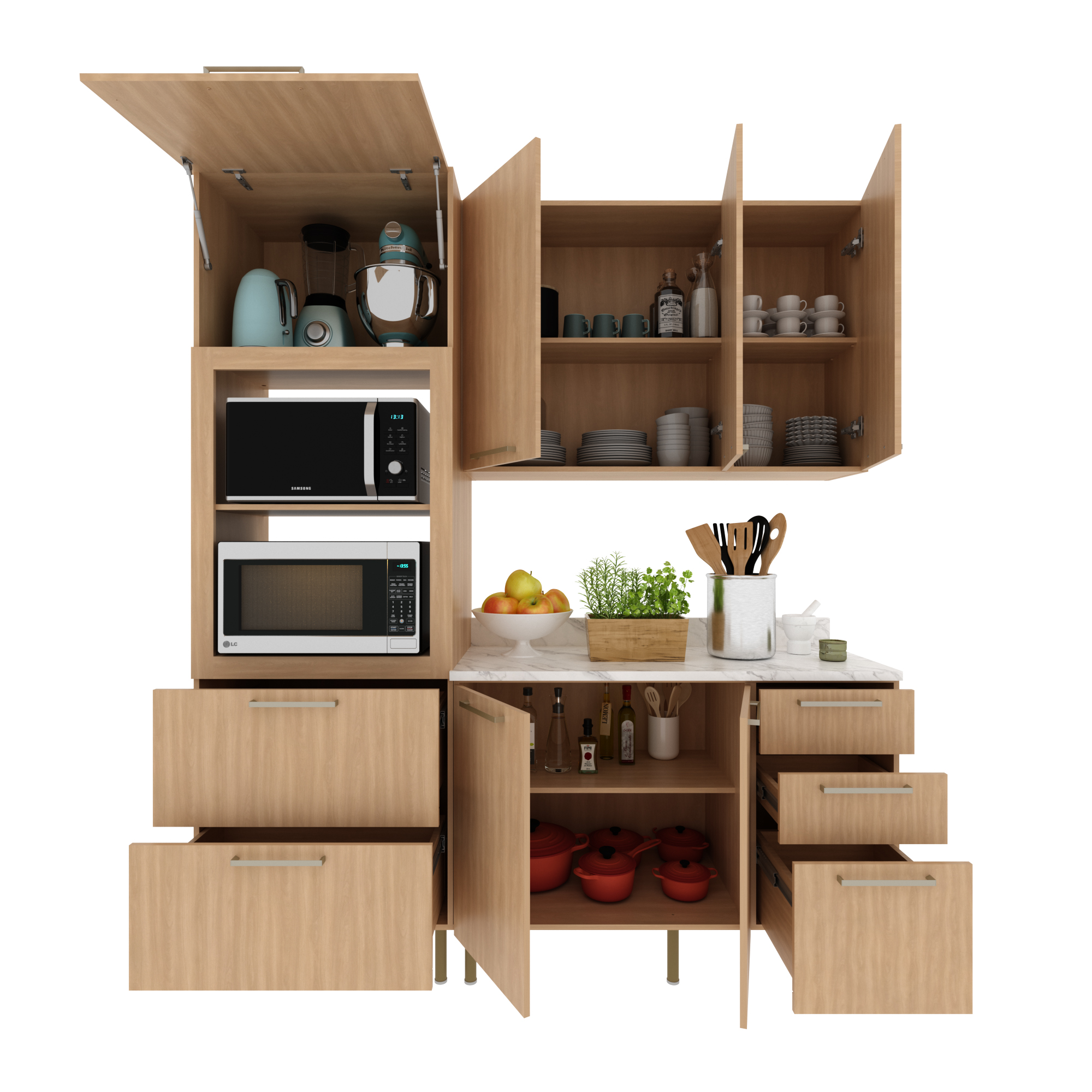 Cozinha Compacta Completa Tulipa 170cm 6 Portas 5 Gavetas