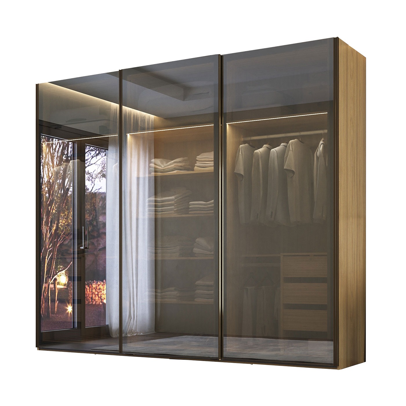 Guarda Roupa Veneto em MDF 274,5x230cm 3 Portas Reflectas com LED
